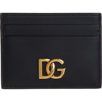 Dolce & Gabbana DG Logo Leather Card Case in 80999 Nero at Nordstrom