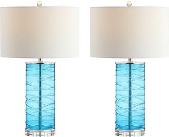 Jonathan Y Designs Cole 27.5 Modern Fused Glass Cylinder LED Table Lamp in Turquoise at Nordstrom