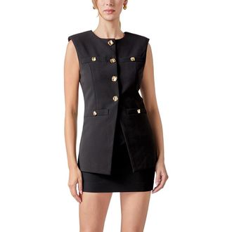 endless rose Button Detail Longline Vest in Black at Nordstrom, Size X-Small