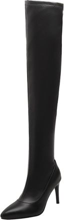 Generic Womens Over-The-Knee Stiletto Heel Boots Metallic PU Leather Pointed Toe Silver Black Stylish Comfortable For Party Casual,Black,8.5 UK