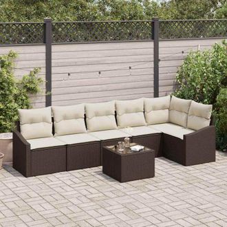 vidaXL Conjunto De Sof&aacute; De Jard&iacute;n 7 Pcs Marr&oacute;n Polirat&aacute;n Vidaxl