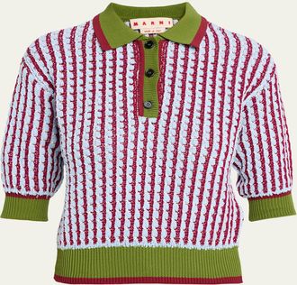 Marni Boucle Tweed Knit Short-Sleeve Polo Sweater