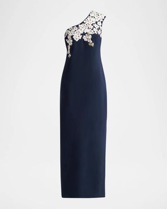 Sachin & Babi Louisa One-Shoulder Floral Applique Gown