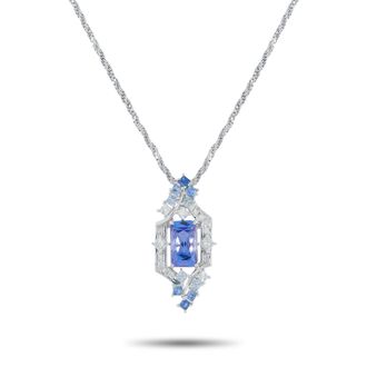 Luxury Bazaar Platinum 0.48 ct Diamond and 5.46 ct Tanzanite Pendant Necklace MF03-110425