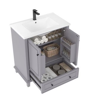 STILVORA Mueble De Ba&ntilde;o Con Lavabo Con 2 Puertas, 1 Caj&oacute;n Y Estante Ajustable, Lavabo De Cer&aacute;mica, Mdf, 76&times;46&times;87 Cm, Gris