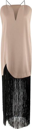 Bespoke Beige Dress with Fringed Hem Size M