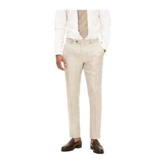 Oscar Jacobson Beige Linnen Broek Jurk Slim Fit - Heren - Broeken - Beige - Maat: XL Linnen