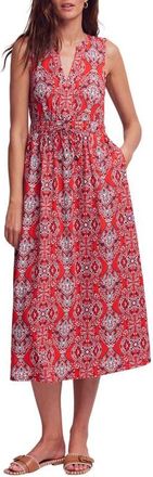 Boden Delphine Print Sleeveless Jersey Midi Dress in Blood Orange Gardenia at Nordstrom, Size 10