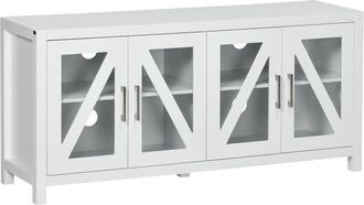 HOMCOM Homcom - mueble tv de salón mesa para televisores de hasta 58 con 4 puertas de vidrio templado estantes ajustables y 4 orificios 130x35x60 cm