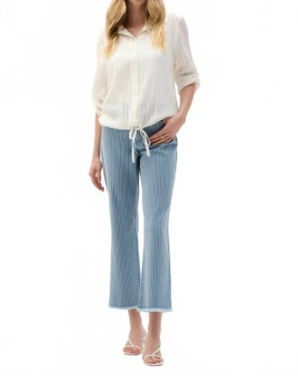 Joseph Ribkoff Striped Flared Crop Denim Jeans In Blue/white