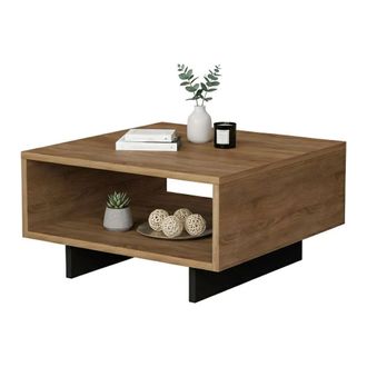 Dmora Mesa De Caf&eacute; Hyadum, Mesa De Centro Baja, Revistero Para Sof&aacute;, Estante De La Sala De Estar, 60x60h32 Cm, Roble Y Antracita, Con Embalaje Reforzado - D