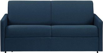Vente-Unique Sofá cama de 3 plazas de tela tipo italiano CALIFE - Azul oscuro - Somier de láminas de 140 cm - Colchón de 14 cm