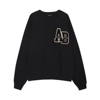 Anine Bing Zwarte Miles Letterman Sweatshirt - Dames - Sweatshirts - Zwart - M - Katoen - Hoodies & sweatvesten