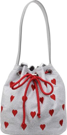 Generic Cymwer Women Canvas Drawstring Bucket Bag Love Embroidered Shoulder Bag Daily (Silver)