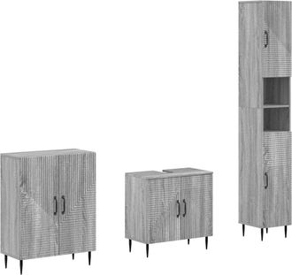 vidaXL Juego De Armarios De Ba&ntilde;o De 3 Piezas Haarlem Sonoma Gris Vidaxl
