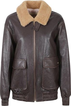 Valentino Garavani Leren Jas - Dames - Leren en Su&egrave;de Jassen - Bruin - 2XS - Leer - Jassen