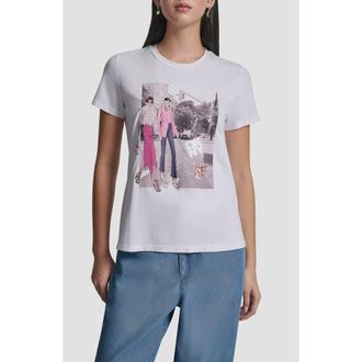 DKNY Crystal Embellished Bleeker St. Conversational Graphic T-Shirt in White at Nordstrom, Size Xx-Small