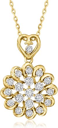 Ross-Simons Diamond Flower Pendant Necklace in 14kt Yellow Gold