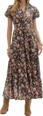 Entro Womens Floral Puff Sleeve Midi Dress In Chocolate