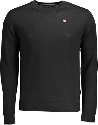 Napapijri Elegante Wollen Trui met Logo Borduursel - Heren - Ronde hals truien - Zwart - M - Wol - Truien & Vesten