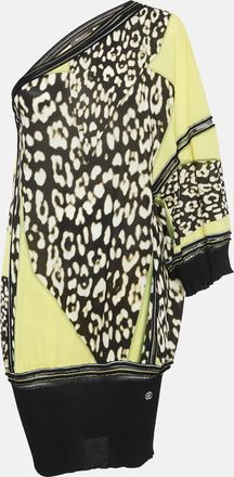 Roberto Cavalli Yellow Printed Silk One Shoulder Top