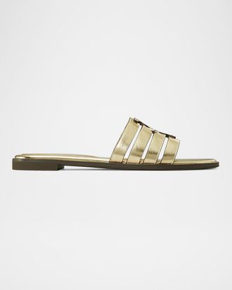Tory Burch Ines Caged Metallic Flat Slide Sandals