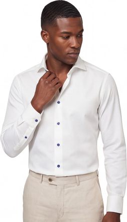 Led&ucirc;b Wit Ledub Slim Fit overhemd wide spread met blauwe details