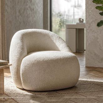 Dmora Sill&oacute;n Nubra, Sill&oacute;n En Tela Boucl&egrave;, Con Brazos, Estructura De Tela, 80x56x83h Cm Blanco