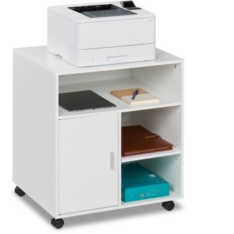 Relaxdays Relaxdays - Mesa Impresora Con 5 Cajones Y Puerta, Cajonera Oficina Con Ruedas, Mueble Despacho, 66,5 X 60 X 50 Cm, Blanco