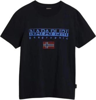 Napapijri Korte Mouw Ribboord Ronde Hals T-shirt Blauw - Heren - T-shirts - Blauw - XL - Katoen - Tops