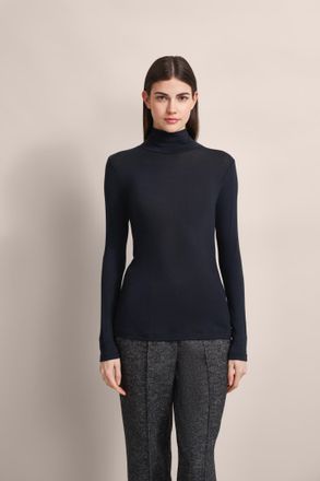 Bugatti Langarmshirt BUGATTI, Damen, Gr. XS, schwarz, 67% Modal, 27% Polyester, 6% Elasthan, unifarben, normal, normaler Saum, Shirts Langarmshirt, aus elasti