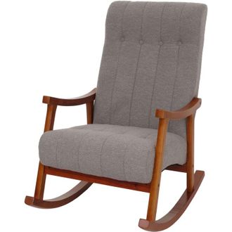 Hhg Nunca usado] Silla mecedora HHG 862, sillón relax, madera mvg, tejido bouclé (450 g/m²), gris, estructura con acabado en nogal