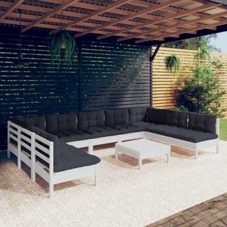 vidaXL Muebles De Jard&iacute;n 10 Pzas Y Cojines Blanco Madera Maciza De Pino Vidaxl