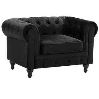 Beliani Poltrona vintage in tessuto nero Chesterfield