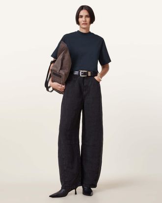 AllSaints Womens Cotton Lottie Crew Neck Cropped T-Shirt, Size: XS