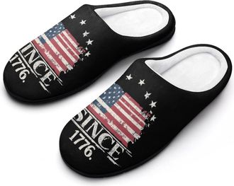Generic U.S.A Forth of July Independence Day Slippers Men Winter Warm Cotton Anti-Slip Indoor Slip-Ons House Shoes