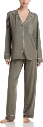 Eberjey Gisele Pajama Set Womens Green Button-Front Long Sleeve GBO3612