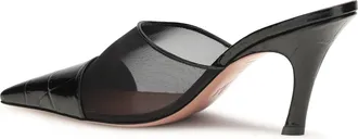 Amina Muaddi Womens Mules Jamie Mesh Black Black-Black Calf Leather Sandal Black/black