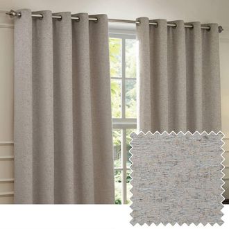 Riva Paoletti Galaxy Velvet Chenille Eyelet Curtain Pair in Silver | Size: 229 cm width x 183 cm drop