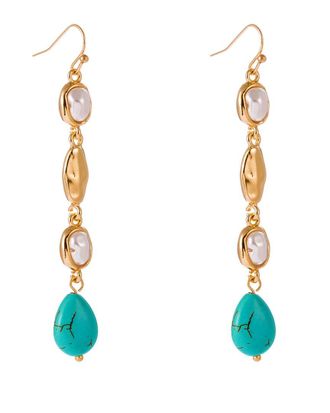 Liv Oliver 18K Plated Turquoise Pearl Drop Earrings
