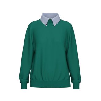 Liu Jo Gebreid met detail popeline - Dames - Truien - Groen - Maat: M Katoen