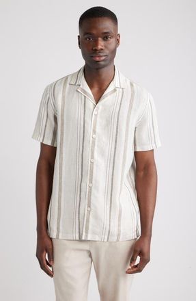 Nordstrom Stripe Linen Camp Shirt in Beige Bruce Stripe at Nordstrom, Size Xx-Large
