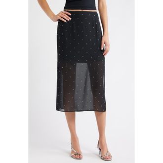 Open Edit Embellished Chiffon Midi Skirt in Black at Nordstrom Rack, Size X-Large