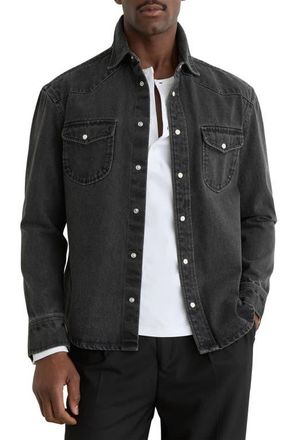 Reiss Finley Denim Snap-Up Shirt in Washed Black at Nordstrom, Size Xx-Large
