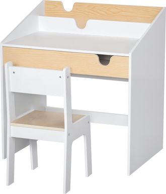 OEM Escritorio Para Ni&ntilde;os Con Silla De 3 A 6 A&ntilde;os Con Caj&oacute;n Y Estante Para Libros 70x50x75 Cm Blanco Y Natural