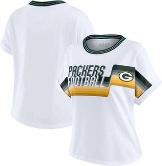 WEAR by Erin Andrews Womens WEAR by Erin Andrews White Green Bay Packers Cropped Center Stripe Dolman T-Shirt at Nordstrom, Size Xx-Large
