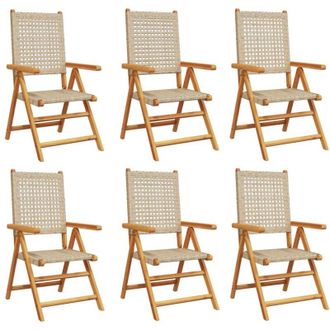 vidaXL Vidaxl - Sillas De Jard&iacute;n Reclinables 6 Uds Rat&aacute;n Pe Madera Maciza Beige