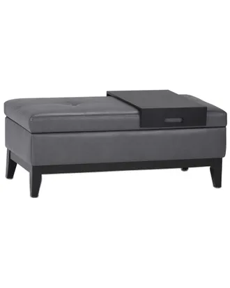 Simpli Home Oregon 42In Contemporary Rectangle Storage Ottoman Bench With Tray