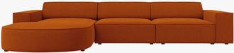 BLOOMINGLOFT 4-Sitzer Design Ecksofa Jodie mit abgerundeter Chaiselongue links - Strukturstoff