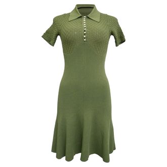 Sandro Sandro Esmila Knitted Collared Mini Dress in Olive Viscose